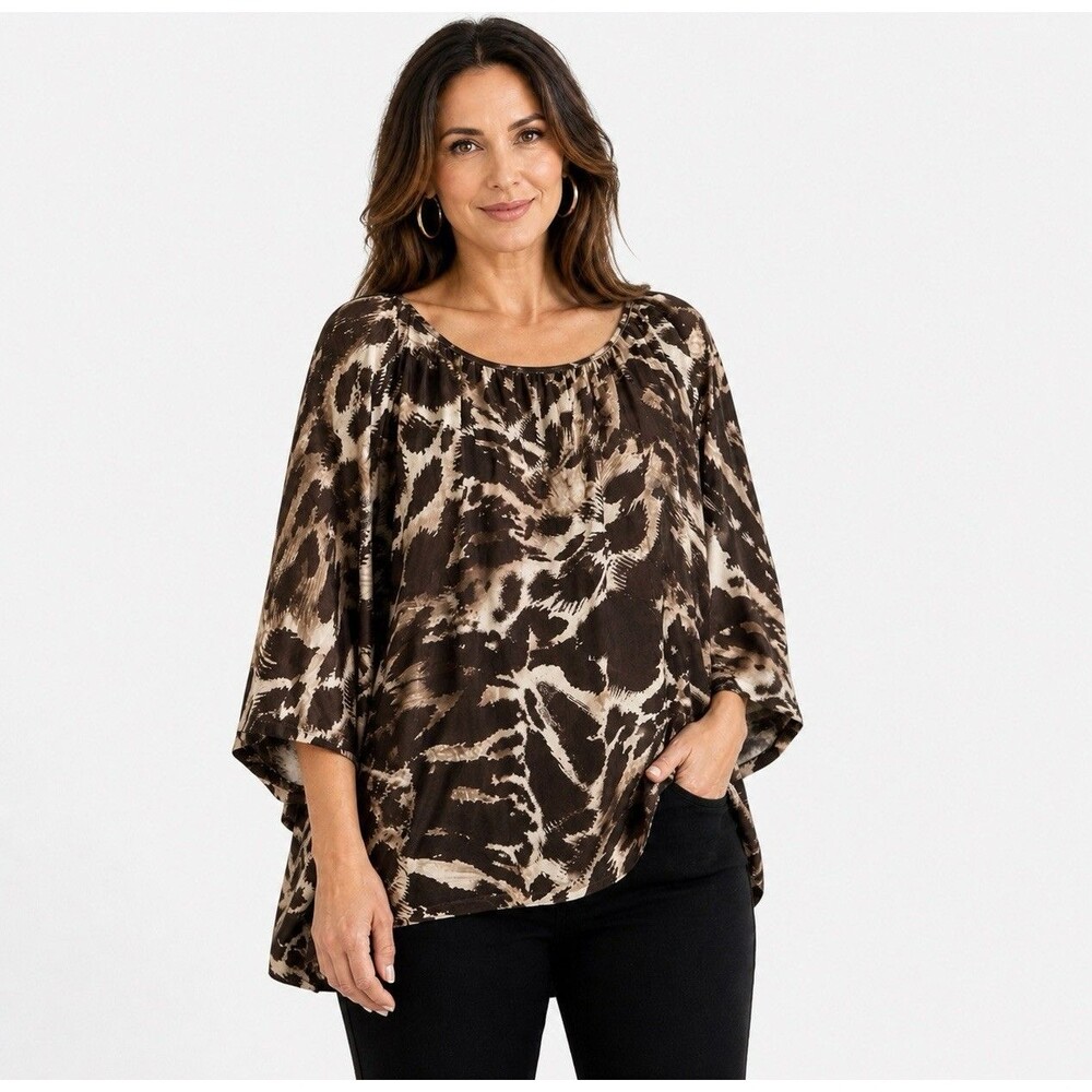 Saks Fifth Avenue 100% Silk Blouse Womens Size 16 Brown Abstract Print Flowy